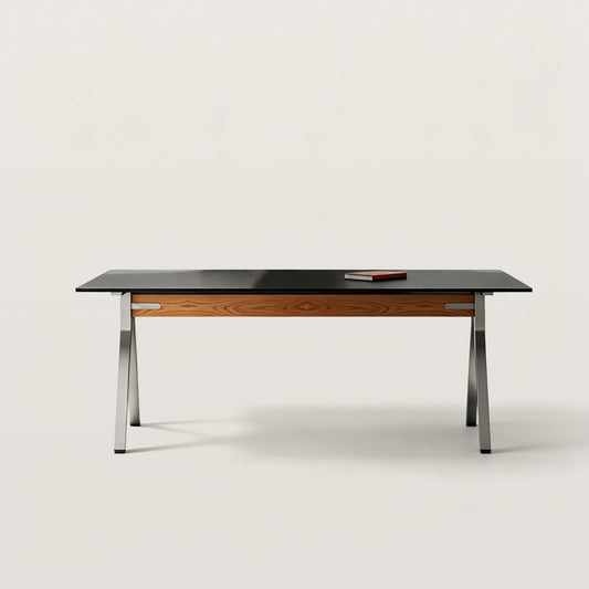 Textured Rectangular Sintered Stone Dining Table with Metal Legs
