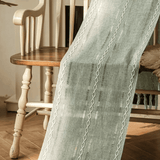 Linen Textured Table Runner with White Embroidery Pattern
