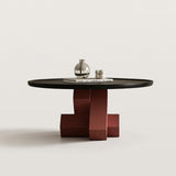 Round Coffee Table with Irregular Geometric Base for Living Room