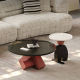 Round Coffee Table with Irregular Geometric Base for Living Room