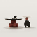 Round Coffee Table with Irregular Geometric Base for Living Room