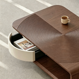 Rectangular Coffee Table with Recessed Wave Texture Tabletop