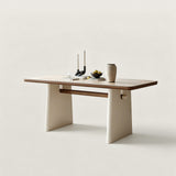 Rectangular Sintered Stone Dining Table with Thick Pedestal Legs
