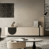 Modern Curved TV Stand with Storage Cabinets for Living Room