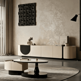 Modern Curved TV Stand with Storage Cabinets for Living Room