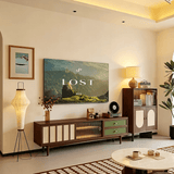 TV Stand with Sliding Doors and LED Lights for Living Room