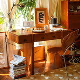 Mid Century Wood Home Office Desk with Multi Storage Drawers