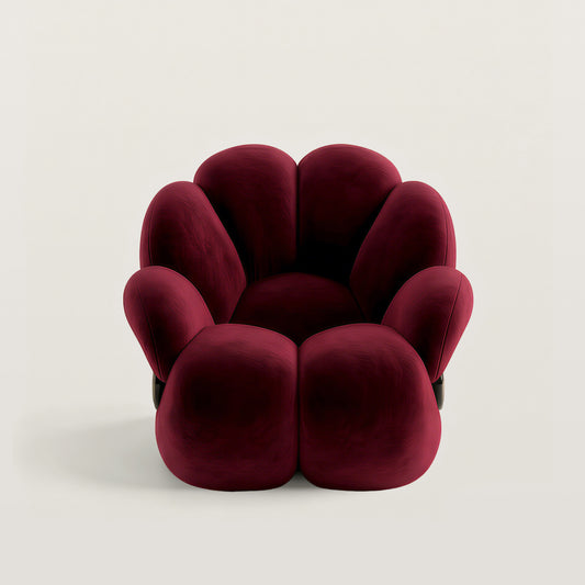 Petal Shaped Velvet Lounge Chair with Gold Metal Detail