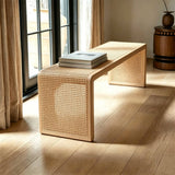 Rattan Woven Wood Bench with Minimalist U-Shape