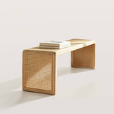 Rattan Woven Wood Bench with Minimalist U-Shape