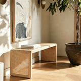 Rattan Woven Wood Bench with Minimalist U-Shape