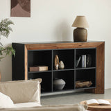 Rustic Wood Storage Cabinet with 6 Open Cubby for Living Room