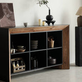 Rustic Wood Storage Cabinet with 6 Open Cubby for Living Room
