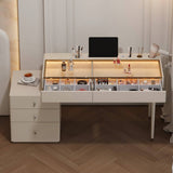 Vanity Desk with Drawer Cabinet and LED Mirror for Bedroom