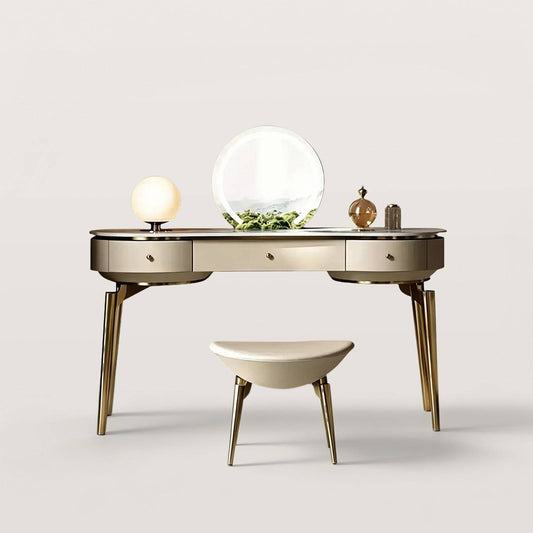 Sintered Stone Makeup Vanity Table with Metal Tapered Legs