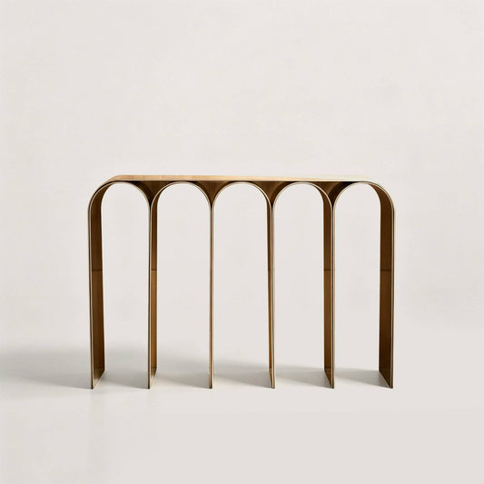 Sculptural 5 Arch Console Table with Brass-colored Coating