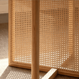 Round Wood Dining Table with Woven Rattan Panels