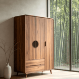 Freestanding Wardrobe Armoire with Drawers and Vertical Strip Decor