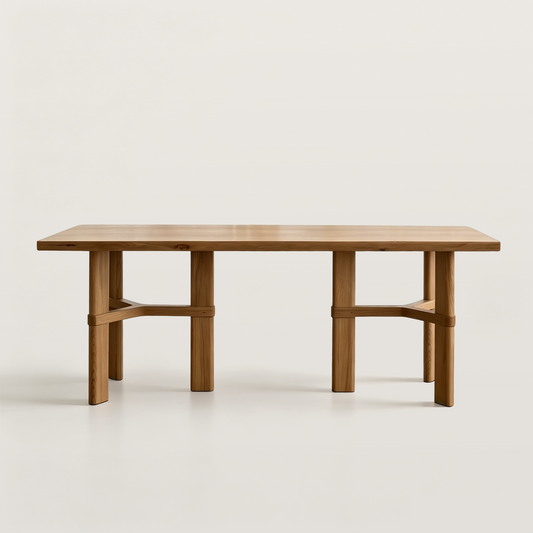 Wooden Dining Table with Thick Top and Reinforced Base