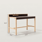 Wooden Desk with Leather-Wrapped Surface and Hidden Drawer