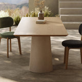 Wood Dining Table with Stone Finish Pedestal Bases