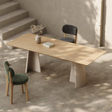 Wood Dining Table with Stone Finish Pedestal Bases