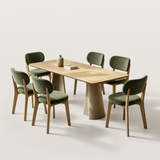 Wood Dining Table with Stone Finish Pedestal Bases
