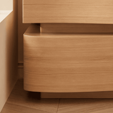 Modern Wood Bedside Table with Unique Curved Wave Front
