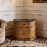 2-Drawer Nightstand with Sintered Stone Top and Vintage Trim
