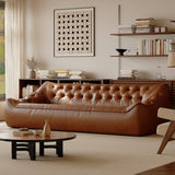 Vintage Leather Sofa with Curved Back and Low Profile
