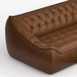 Vintage Leather Sofa with Curved Back and Low Profile