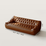 Vintage Leather Sofa with Curved Back and Low Profile