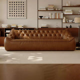 Vintage Leather Sofa with Curved Back and Low Profile