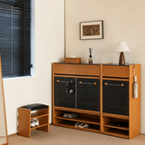 Modern Wooden Entryway Stool with Padded Cushion Seat