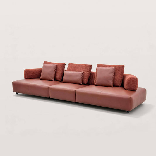 Modular Sectional Sofa with Leather and Textured Fabric