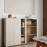 Modern File Cabinet with Glass Doors and Closed Compartments