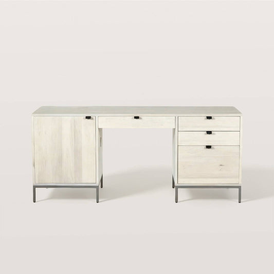 Modern Wood Home Office Desk with Drawers and Cabinet