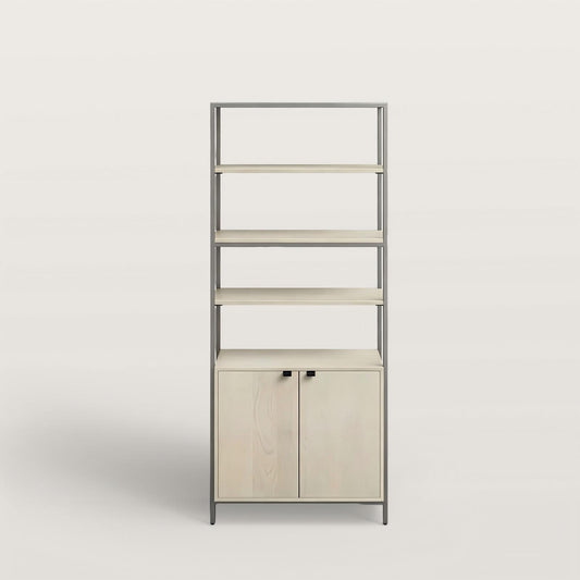 Modern Light Wood Bookshelf with Storage Cabinet