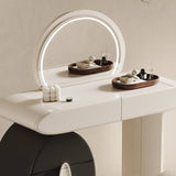 Asymmetrical Makeup Vanity with Circular Storage Drawer