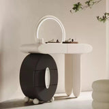 Asymmetrical Makeup Vanity with Circular Storage Drawer