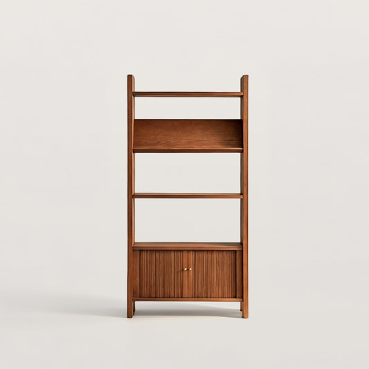 Mid-Century Wood Bookshelf with Fluted Storage Cabinet