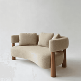 Modern Curved Upholstered Sofa with Wood Legs