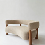 Modern Curved Upholstered Sofa with Wood Legs