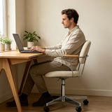 Modern Swivel Office Chair with Wooden Armrests