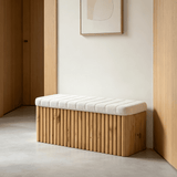 Slatted Wood Entryway Bench Shoe-changing Stool with Storage