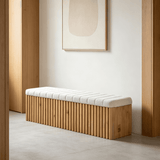 Slatted Wood Entryway Bench Shoe-changing Stool with Storage
