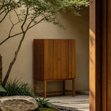 Modern Wood Sideboard with High Legs and Fluted Sides