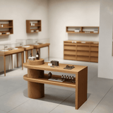 Sculptural Wood Display Table with Cylindrical Base