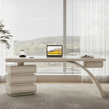 Modern Office Desk with Drawers and Sculptural Stacked Base