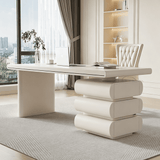 Modern Office Desk with Drawers and Sculptural Stacked Base